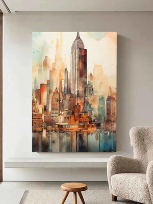 Skyline Dreams – Watercolor Empire Cityscape Wall Art