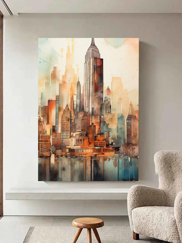 Skyline Dreams – Watercolor Empire Cityscape Wall Art