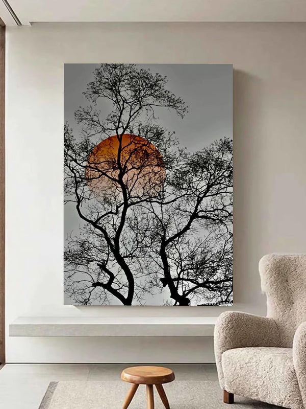 Silent Silhouette – Tree Against a Burning Sunset Canvas Art