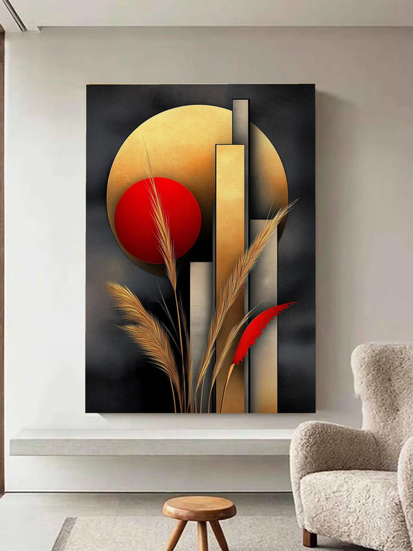 Golden Geometry & Nature – Abstract Modern Wall Art on Canvas