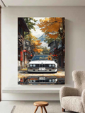 Retro BMW in Japanese Autumn Street