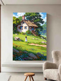 Cottagecore Nature Wall Art – Whimsical Country House & Wildflower Field Print