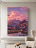 Mountain Village Wall Art – Tranquil Twilight Landscape Canvas Print