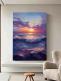 Sunset Over Ocean Waves – Vibrant Seascape Brushstroke Wall Art