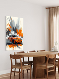 BMW M4 Drift Art – Orange Sports Car Illustration with Smoke and Splatter
