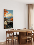 Vintage Green Sports Car Autumn Poster – Classic Car Art in Mountain Landscape