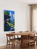 Mountain Cabin Wall Art – Serene Chalet, Horse & Stream Landscape Print