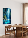 Magical Canyon Waterfall Wall Art – Nature Landscape Print with Blue Lagoon & Sunlight Rays