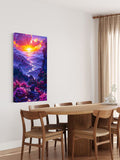 Vibrant Sunset Fantasy Wall Art – Dreamy Landscape Print with Mountains and River