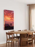 Twilight Reverie – Sunset Cityscape & Vintage Car Art Print