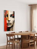 Abstract Modern Face Painting on Canvas – Bold Red, Gold & Black Expressionist Art