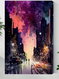 Twilight Walk – Abstract Night City Street Canvas Art
