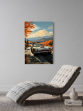 Vintage Green Sports Car Autumn Poster – Classic Car Art in Mountain Landscape