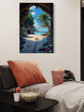 Tropical Beach Cave Wall Art – Ocean View, Palm Trees & Sandy Escape Print