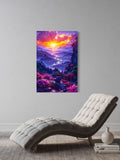 Vibrant Sunset Fantasy Wall Art – Dreamy Landscape Print with Mountains and River