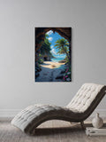 Tropical Beach Cave Wall Art – Ocean View, Palm Trees & Sandy Escape Print