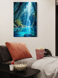 Magical Canyon Waterfall Wall Art – Nature Landscape Print with Blue Lagoon & Sunlight Rays