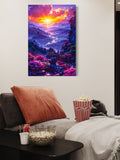 Vibrant Sunset Fantasy Wall Art – Dreamy Landscape Print with Mountains and River