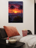 City Sunset Wall Art – Urban Skyline Canvas with Palm Trees