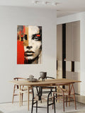 Abstract Modern Face Painting on Canvas – Bold Red, Gold & Black Expressionist Art