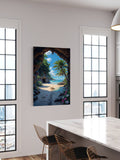 Tropical Beach Cave Wall Art – Ocean View, Palm Trees & Sandy Escape Print