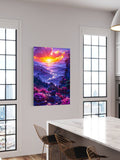 Vibrant Sunset Fantasy Wall Art – Dreamy Landscape Print with Mountains and River
