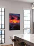 City Sunset Wall Art – Urban Skyline Canvas with Palm Trees
