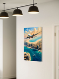 Futuristic Cityscape and Airplane Art