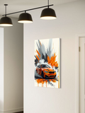 BMW M4 Drift Art – Orange Sports Car Illustration with Smoke and Splatter