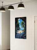 Tropical Beach Cave Wall Art – Ocean View, Palm Trees & Sandy Escape Print