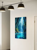 Magical Canyon Waterfall Wall Art – Nature Landscape Print with Blue Lagoon & Sunlight Rays