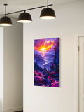 Vibrant Sunset Fantasy Wall Art – Dreamy Landscape Print with Mountains and River