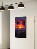 City Sunset Wall Art – Urban Skyline Canvas with Palm Trees