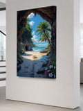 Tropical Beach Cave Wall Art – Ocean View, Palm Trees & Sandy Escape Print