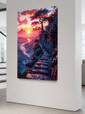 Fantasy Mountain Path Wall Art – Surreal Sunset Landscape Canvas Print