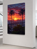 City Sunset Wall Art – Urban Skyline Canvas with Palm Trees
