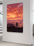 Twilight Reverie – Sunset Cityscape & Vintage Car Art Print