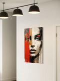 Abstract Modern Face Painting on Canvas – Bold Red, Gold & Black Expressionist Art