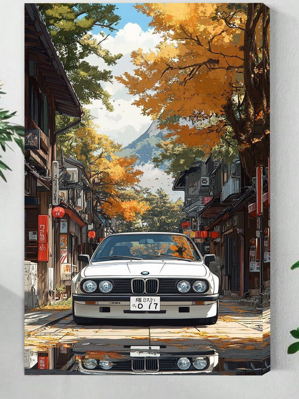 Retro BMW in Japanese Autumn Street