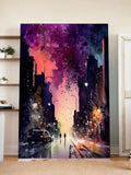 Twilight Walk – Abstract Night City Street Canvas Art