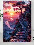 Fantasy Mountain Path Wall Art – Surreal Sunset Landscape Canvas Print