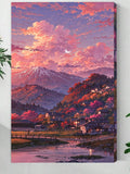 Mountain Village Wall Art – Tranquil Twilight Landscape Canvas Print