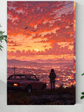 Twilight Reverie – Sunset Cityscape & Vintage Car Art Print