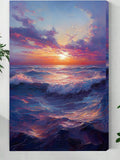 Sunset Over Ocean Waves – Vibrant Seascape Brushstroke Wall Art
