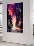 Twilight Walk – Abstract Night City Street Canvas Art