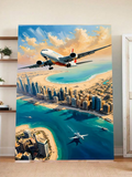 Futuristic Cityscape and Airplane Art