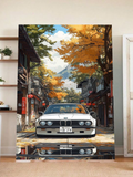 Retro BMW in Japanese Autumn Street