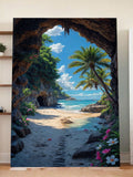 Tropical Beach Cave Wall Art – Ocean View, Palm Trees & Sandy Escape Print