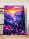 Vibrant Sunset Fantasy Wall Art – Dreamy Landscape Print with Mountains and River