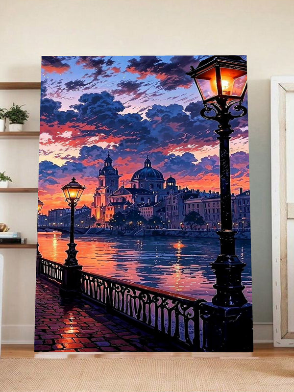 Romantic European Riverside β Sunset Cityscape Wall Art